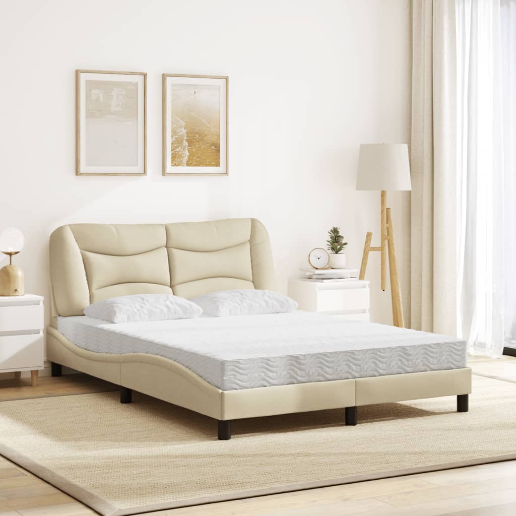 Lit avec matelas crème 140x190 cm tissu