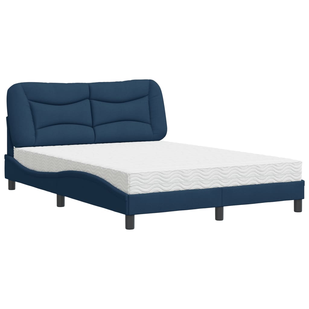 Lit avec matelas bleu 140x190 cm tissu