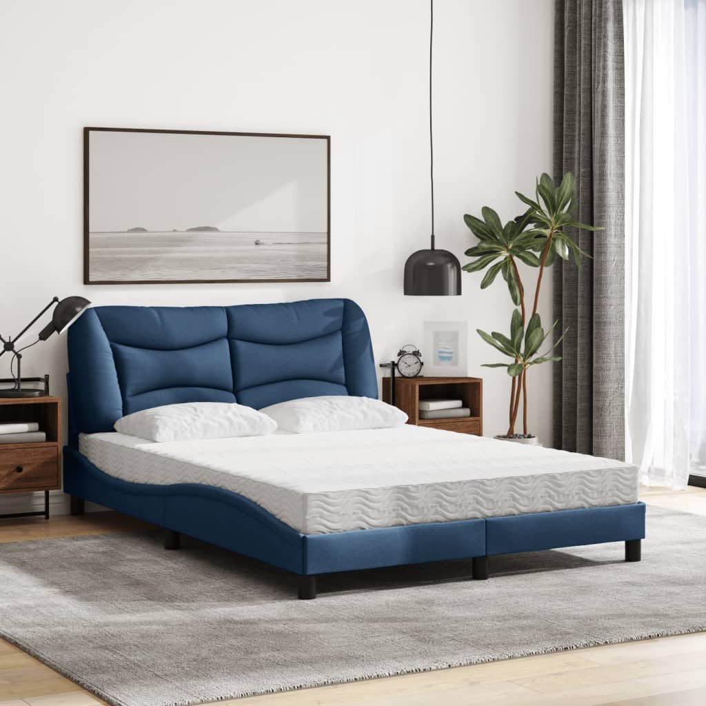 Lit avec matelas bleu 140x190 cm tissu