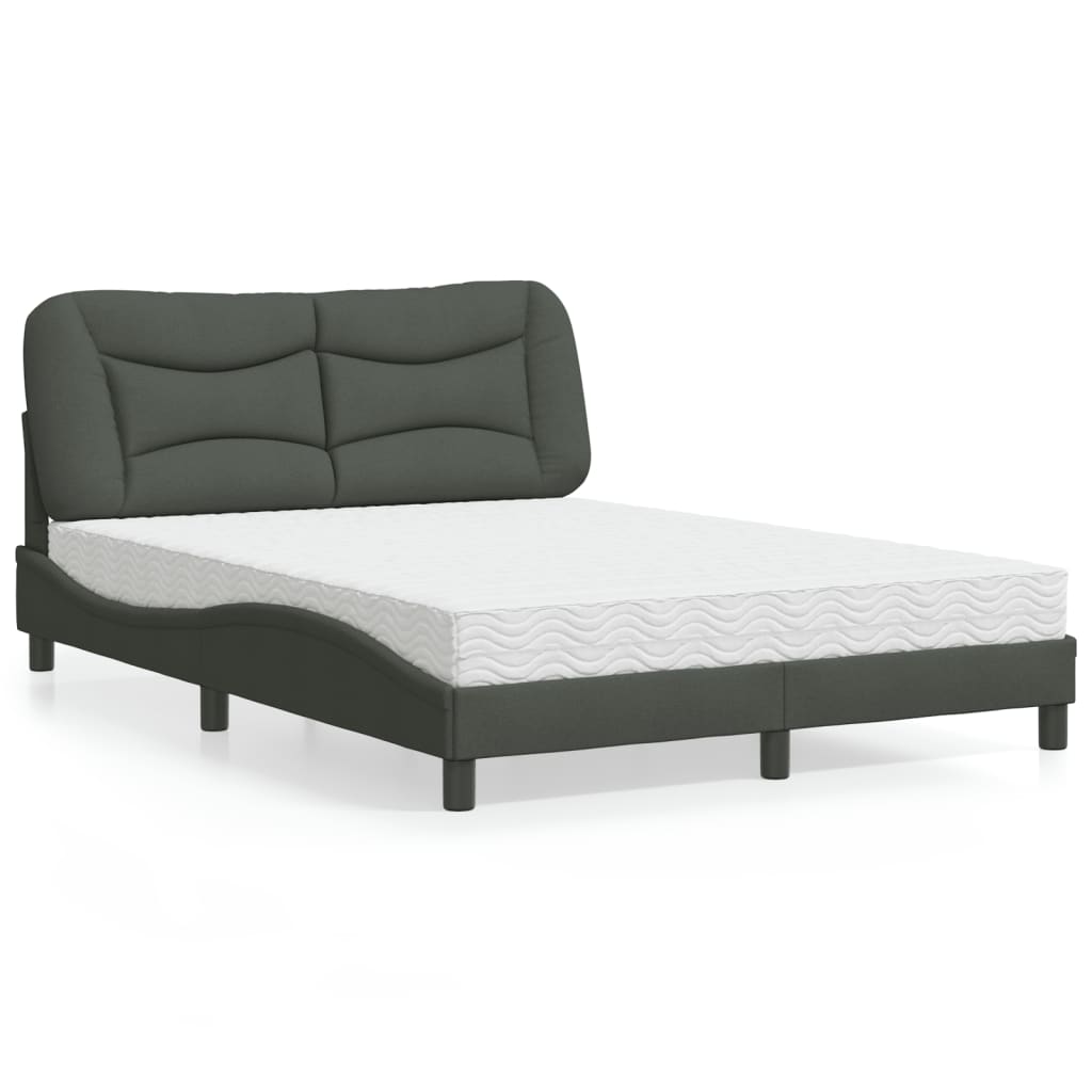 Lit avec matelas gris foncé 140x200 cm tissu