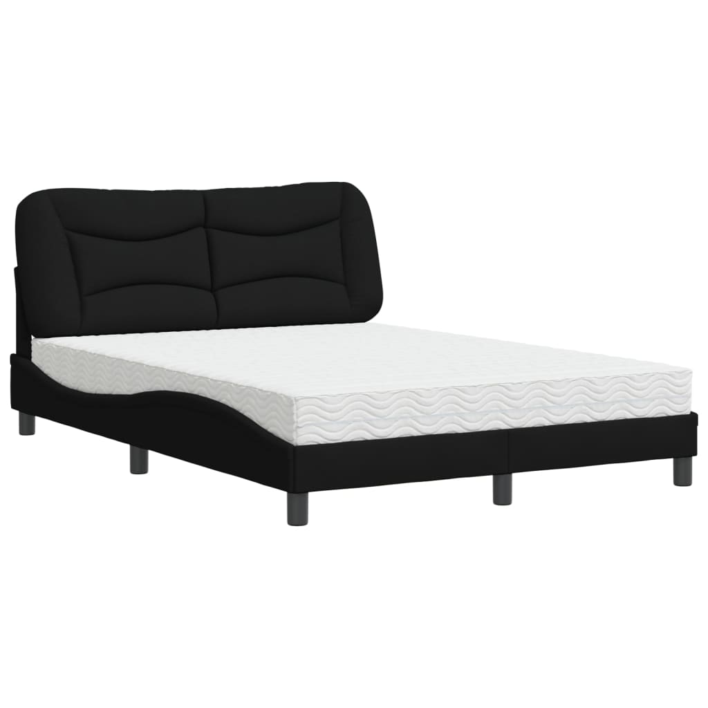 Lit avec matelas noir 140x200 cm tissu