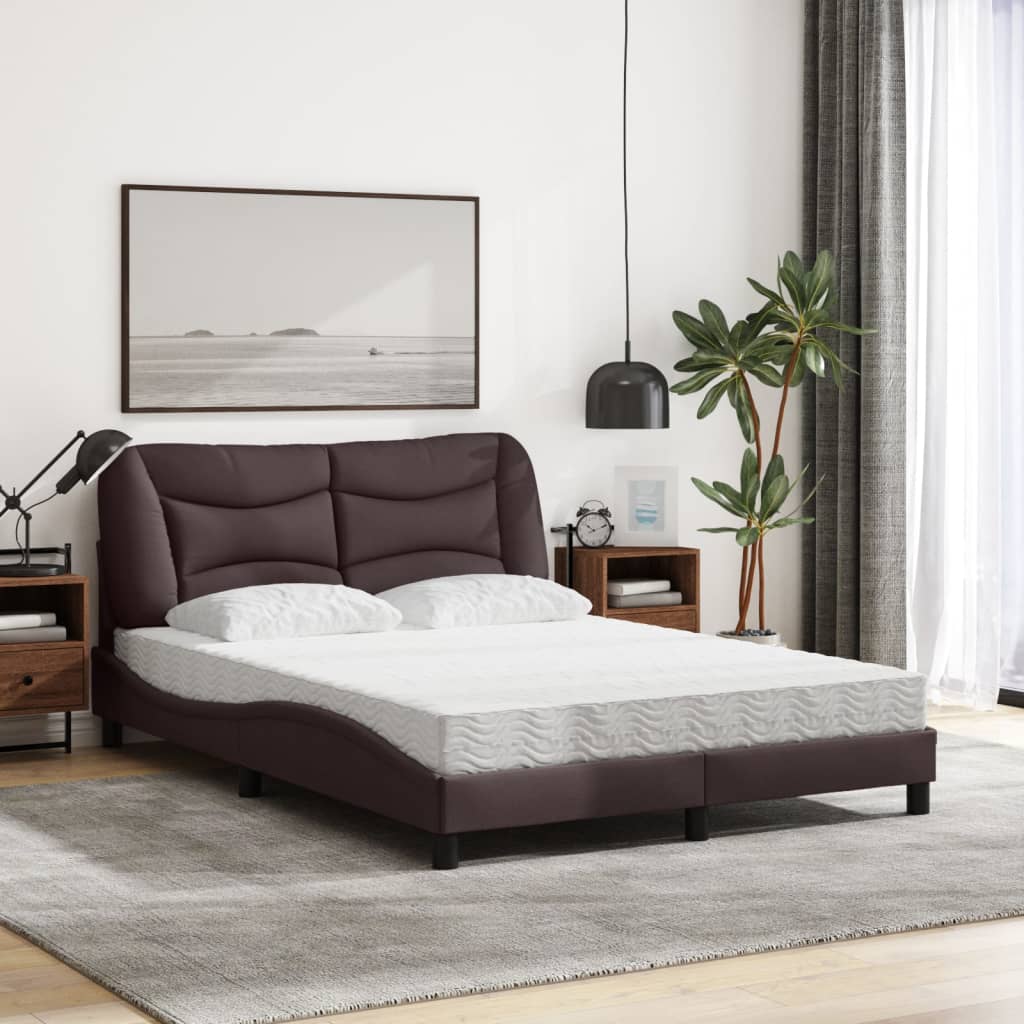 Lit avec matelas marron foncé 140x200 cm tissu