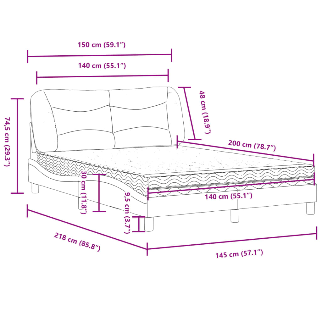 Lit avec matelas taupe 140x200 cm tissu