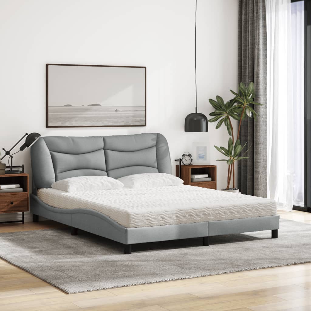 Lit avec matelas gris clair 160x200 cm tissu