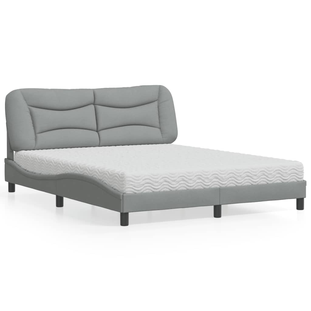 Lit avec matelas gris clair 160x200 cm tissu