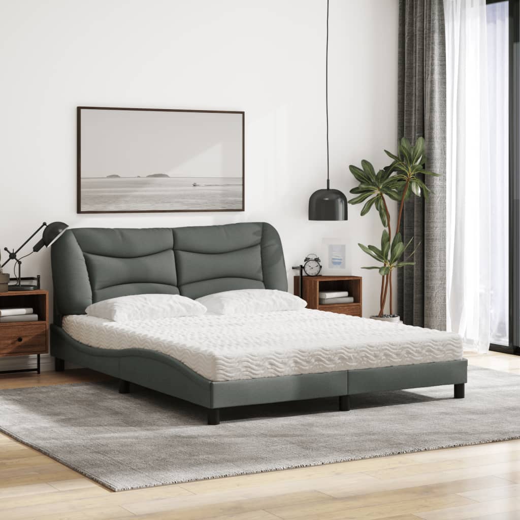 Lit avec matelas gris foncé 160x200 cm tissu