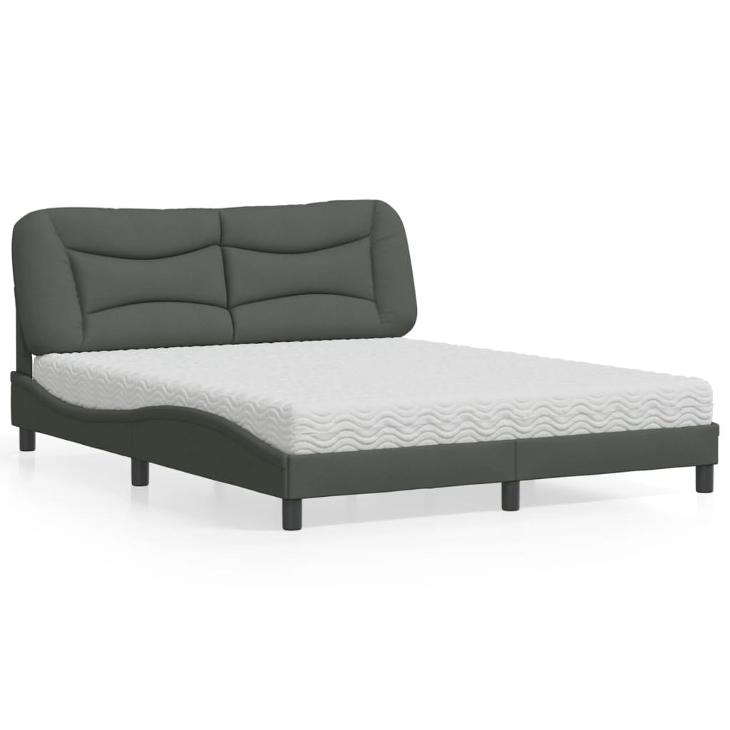 Lit avec matelas gris foncé 160x200 cm tissu