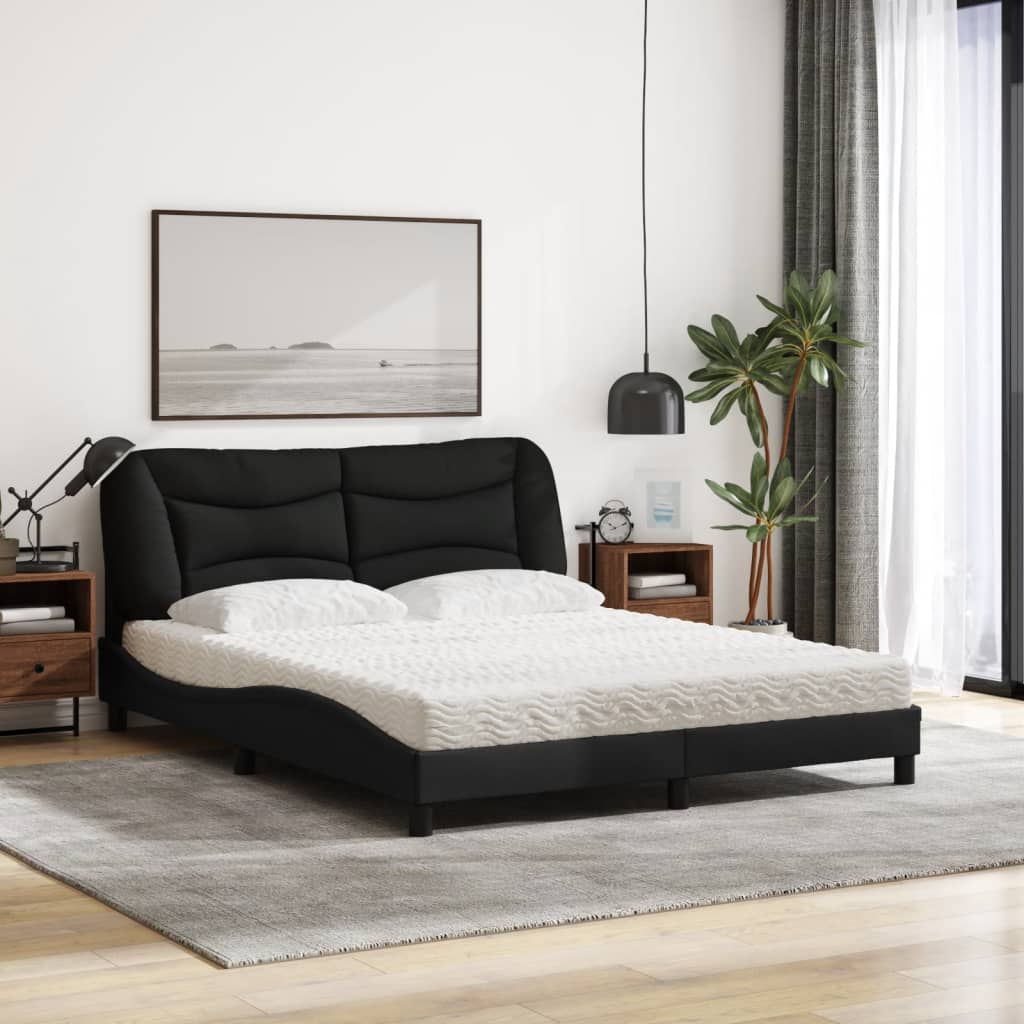 Lit avec matelas noir 160x200 cm tissu