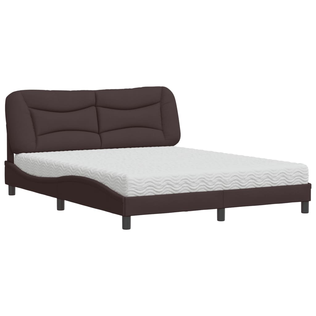 Lit avec matelas marron foncé 160x200 cm tissu