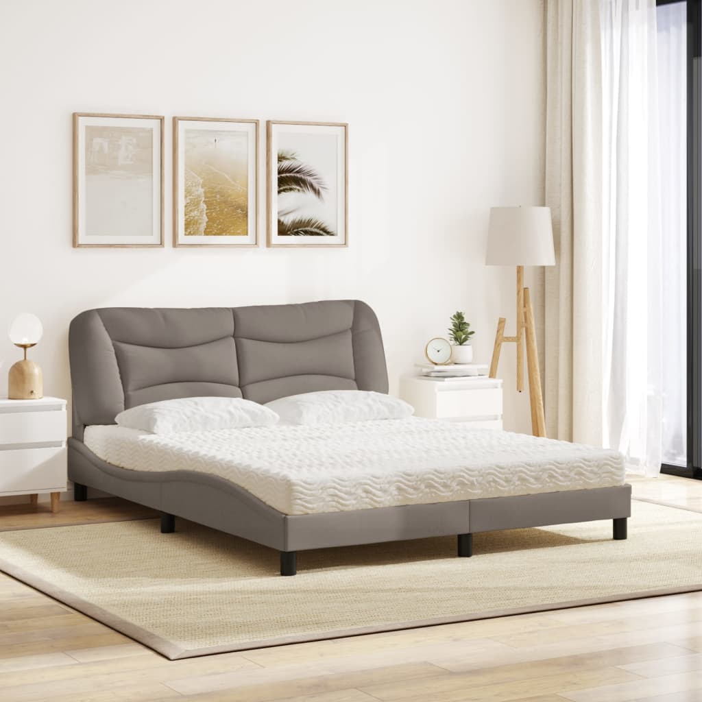 Lit avec matelas taupe 160x200 cm tissu