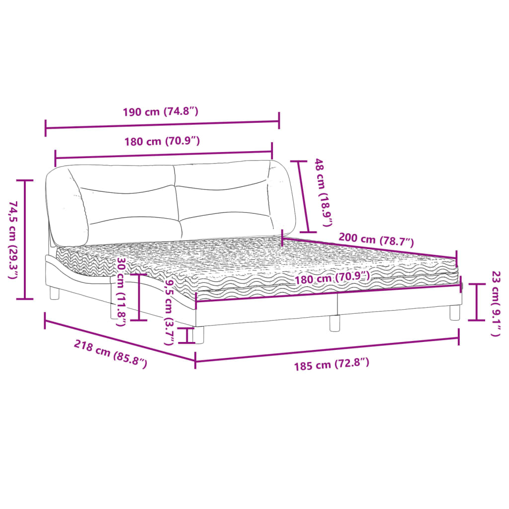 Lit avec matelas gris clair 180x200 cm tissu