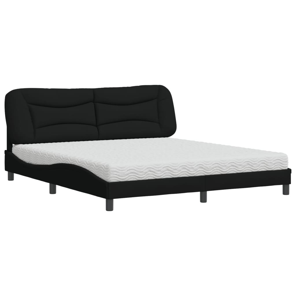 Lit avec matelas noir 180x200 cm tissu