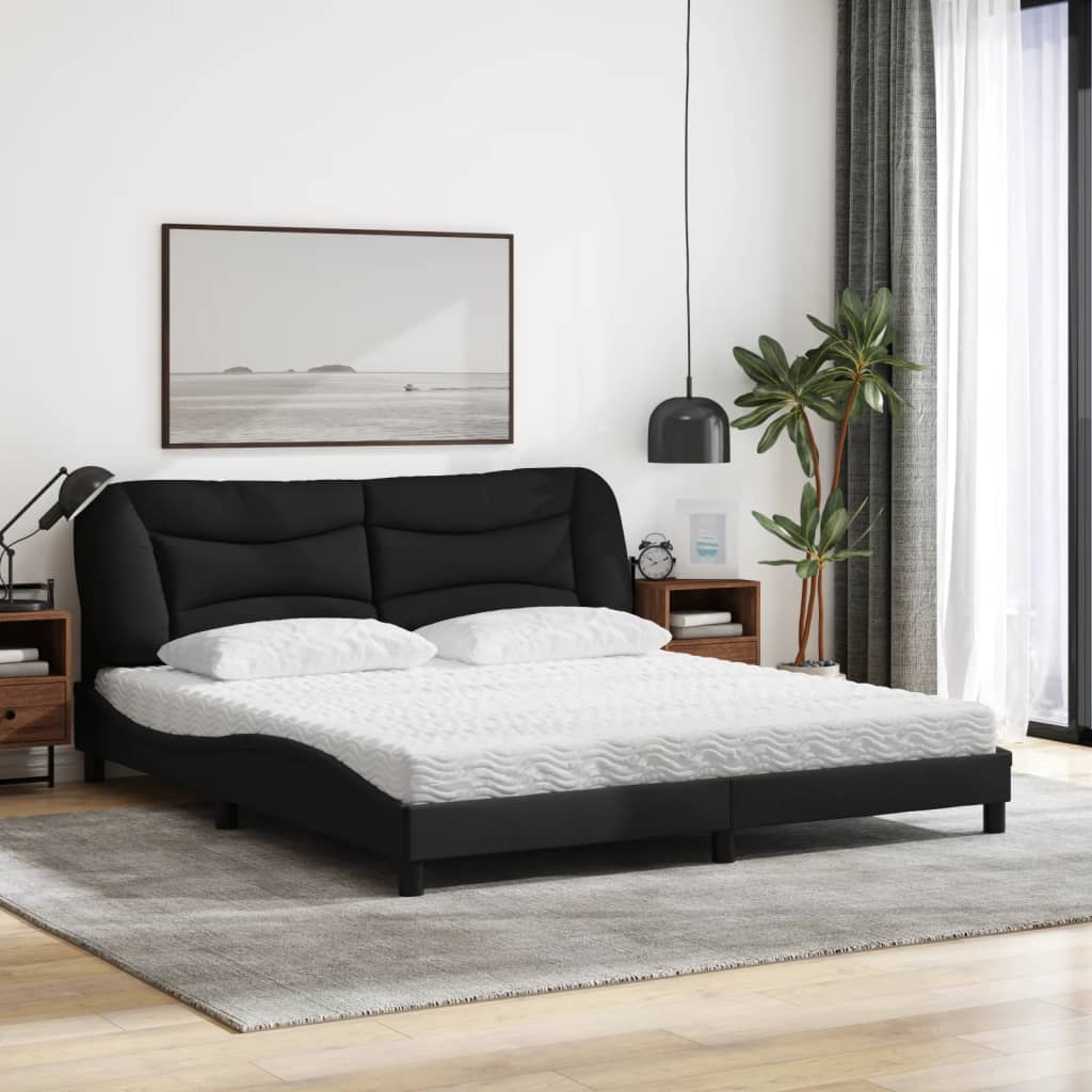 Lit avec matelas noir 180x200 cm tissu