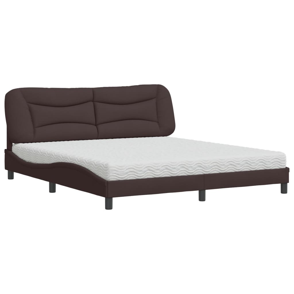 Lit avec matelas marron foncé 180x200 cm tissu