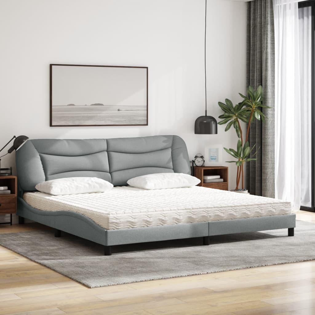 Lit avec matelas gris clair 200x200 cm tissu