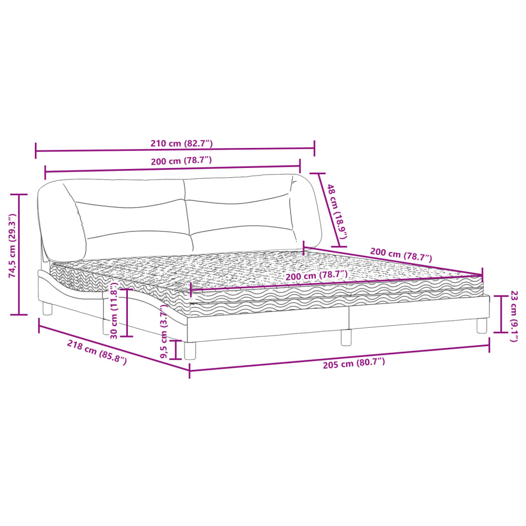 Lit avec matelas gris clair 200x200 cm tissu