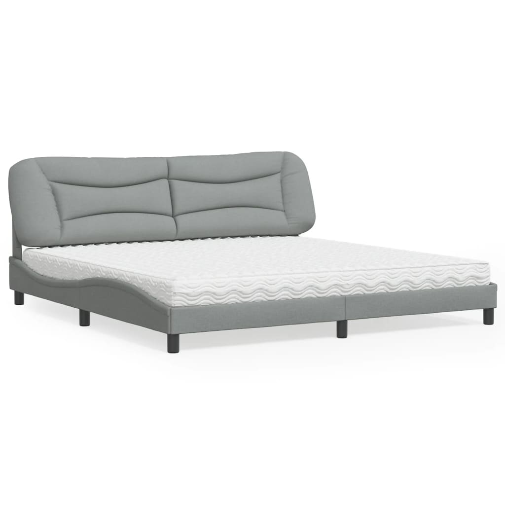 Lit avec matelas gris clair 200x200 cm tissu