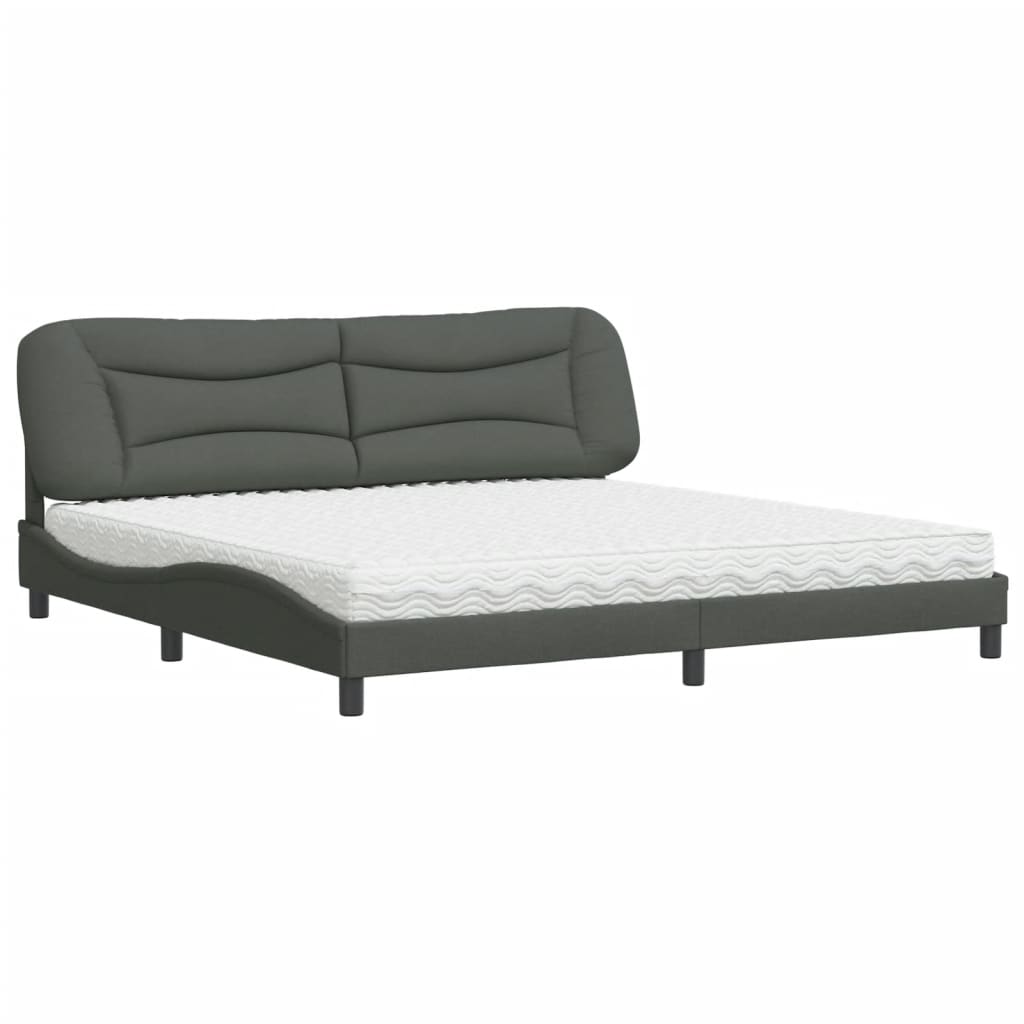 Lit avec matelas gris foncé 200x200 cm tissu