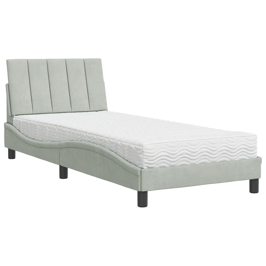 Lit avec matelas gris clair 80x200 cm velours