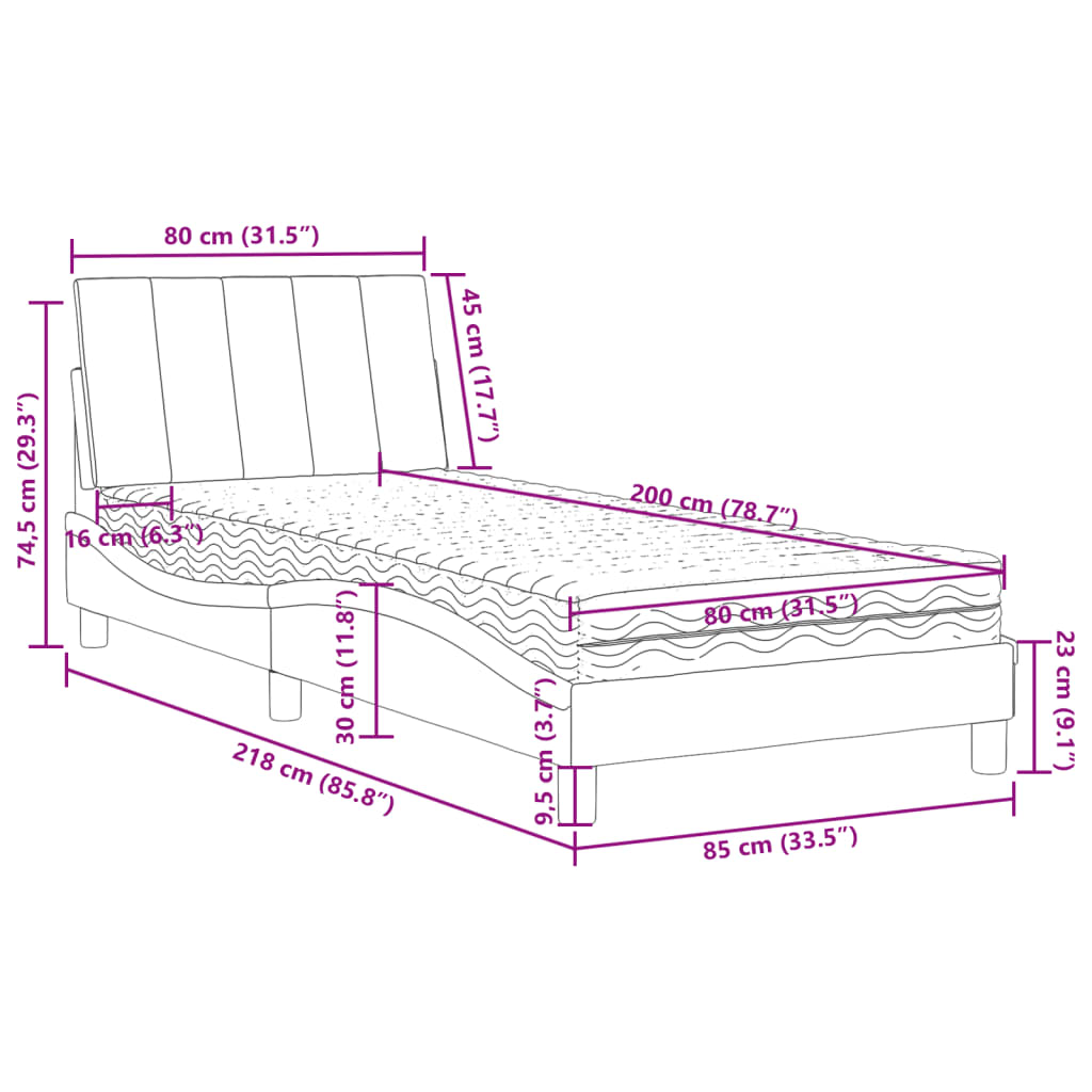 Lit avec matelas gris clair 80x200 cm velours