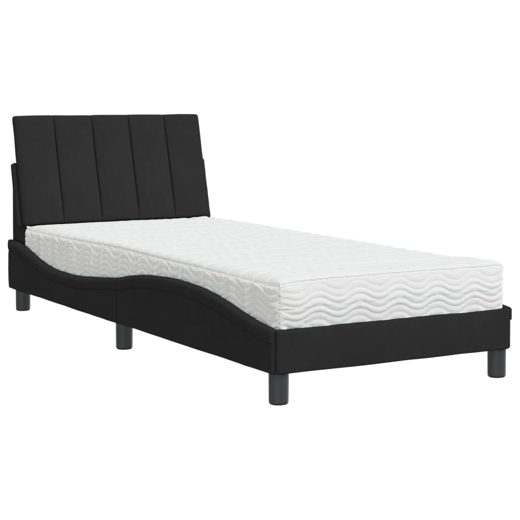 Lit avec matelas noir 80x200 cm velours