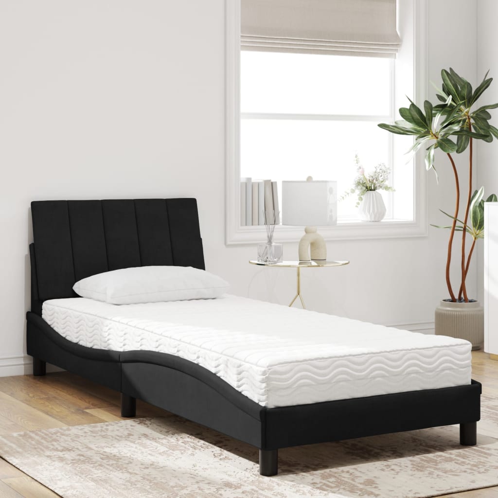 Lit avec matelas noir 80x200 cm velours