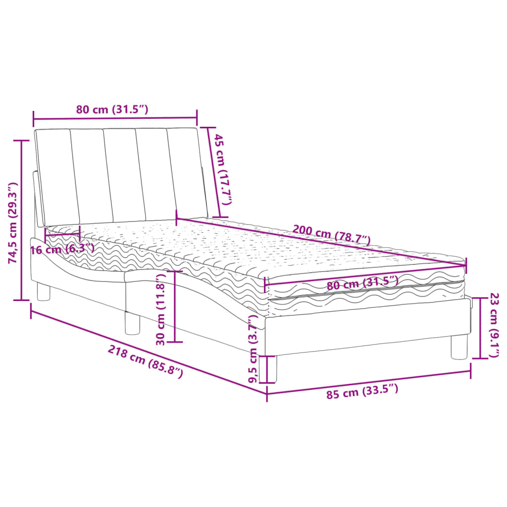 Lit avec matelas noir 80x200 cm velours