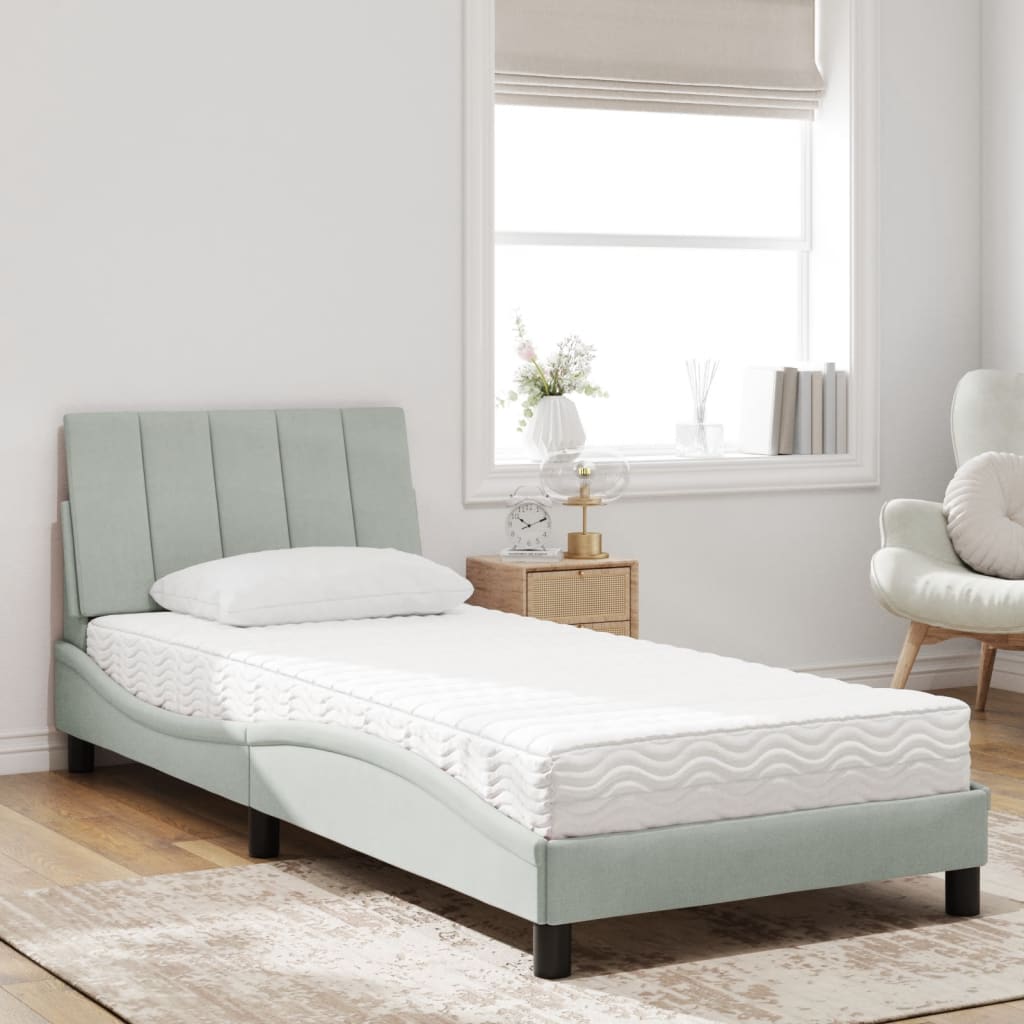 Lit avec matelas gris clair 90x190 cm velours