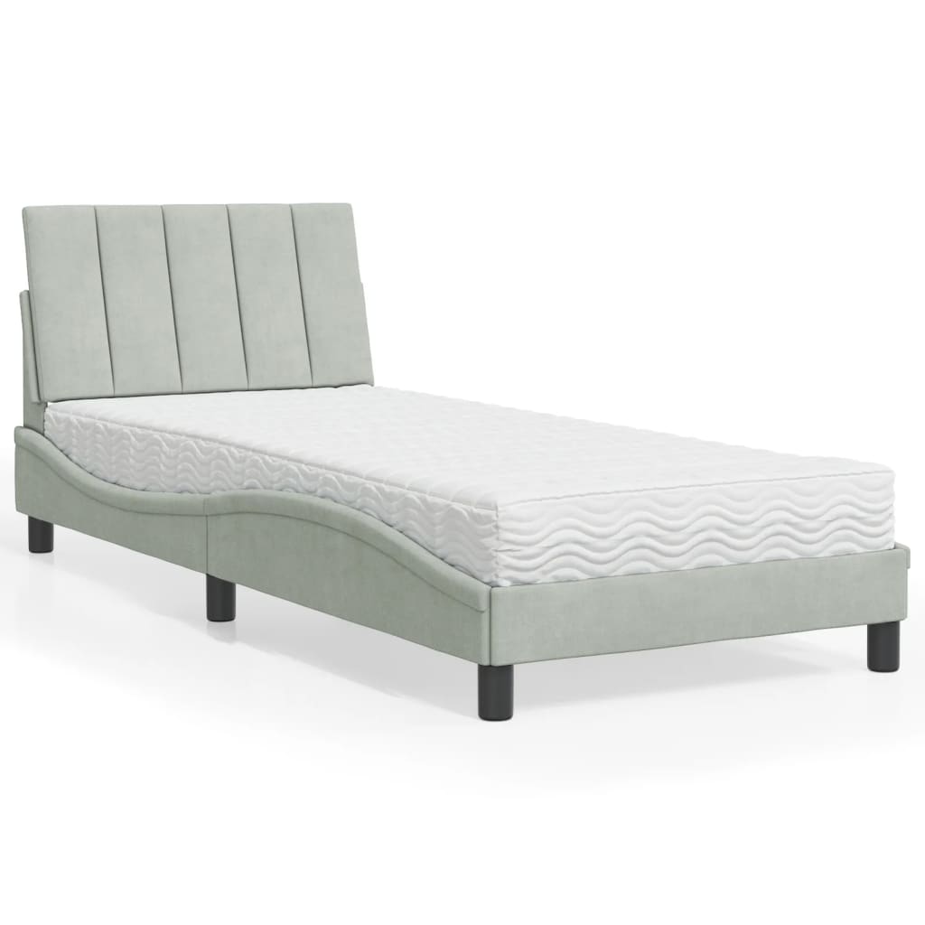 Lit avec matelas gris clair 90x190 cm velours