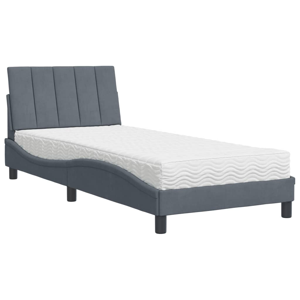 Lit avec matelas gris foncé 90x190 cm velours