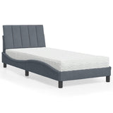 Lit avec matelas gris foncé 90x190 cm velours