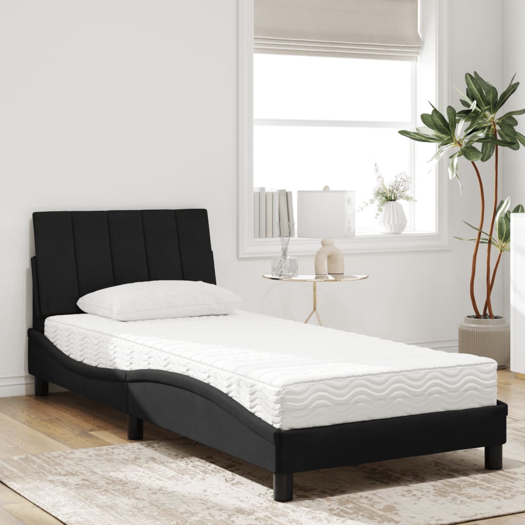 Lit avec matelas noir 90x190 cm velours