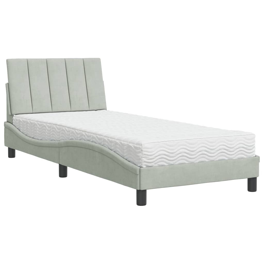 Lit avec matelas gris clair 90x200 cm velours