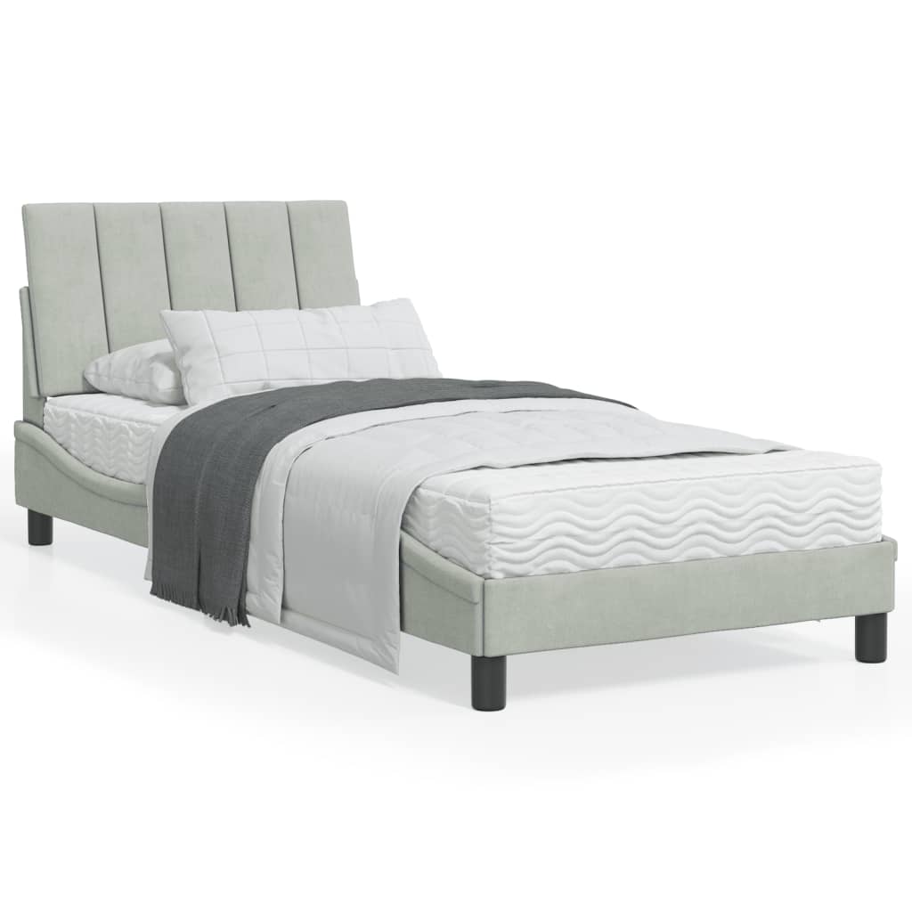 Lit avec matelas gris clair 90x200 cm velours