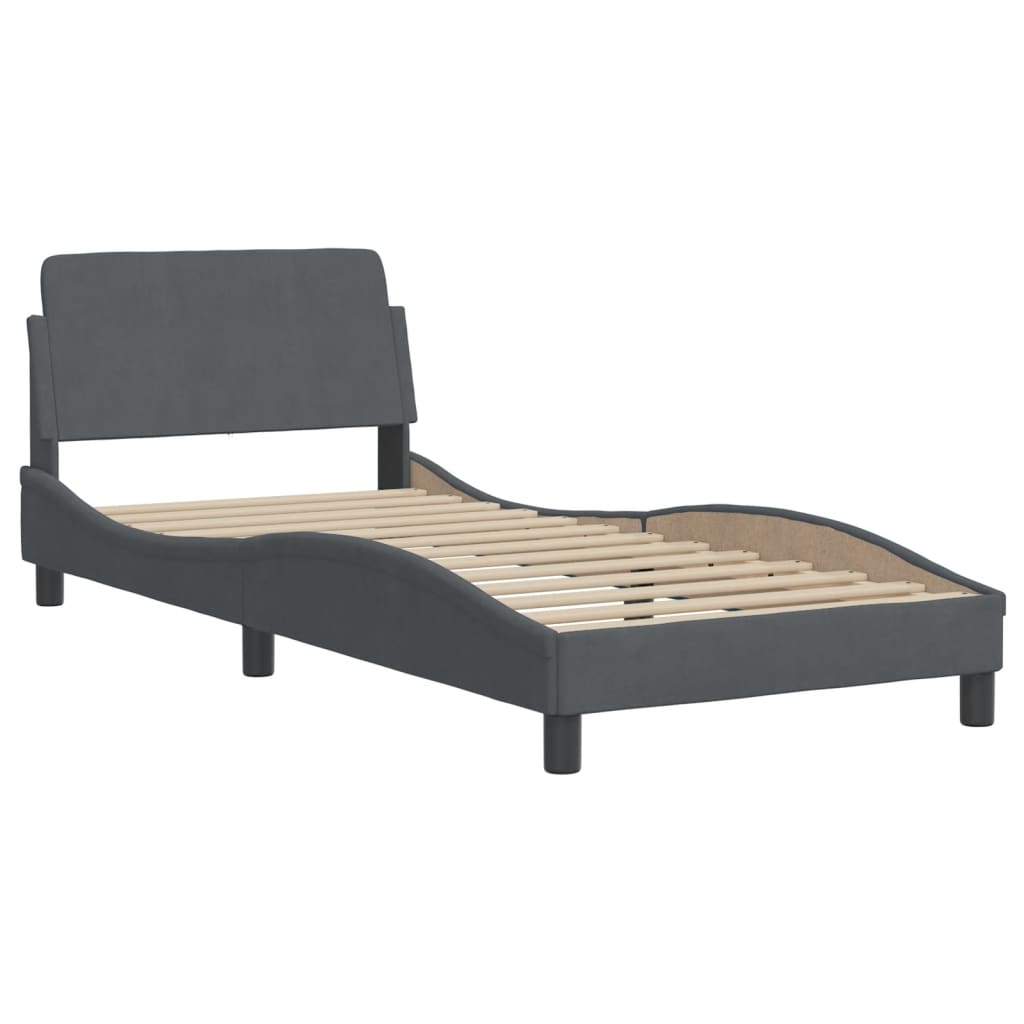 Bed with dark gray mattress 90x200 cm velvet