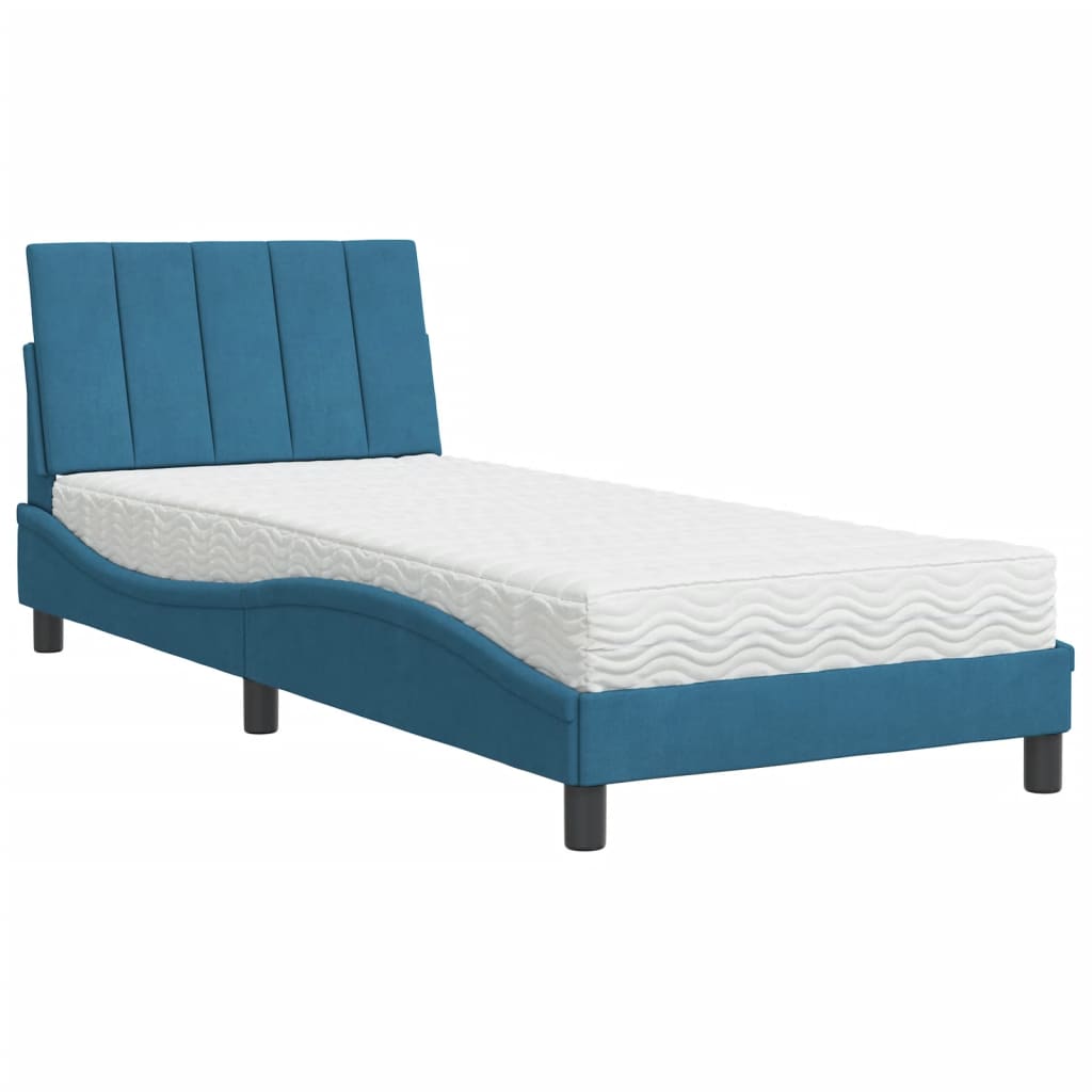 Lit avec matelas bleu 90x200 cm velours