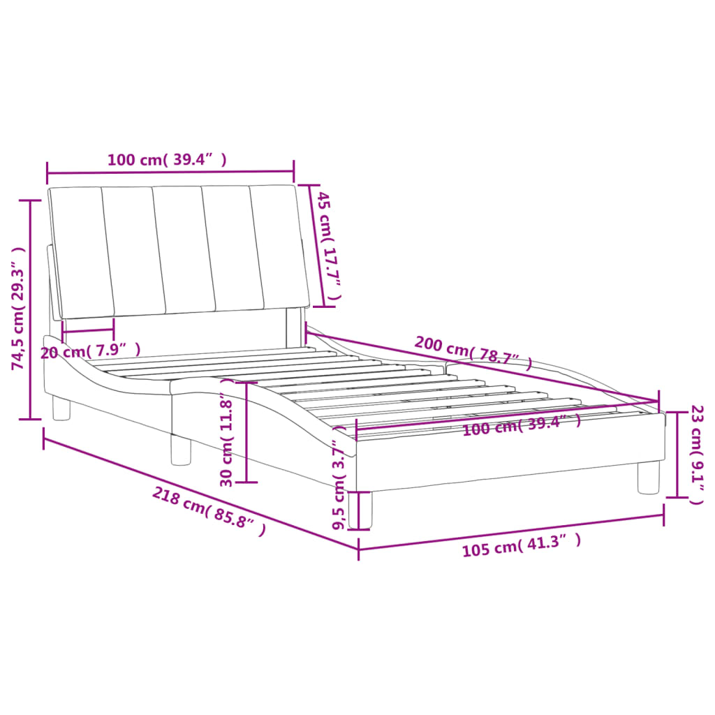 Lit avec matelas gris clair 100x200 cm velours