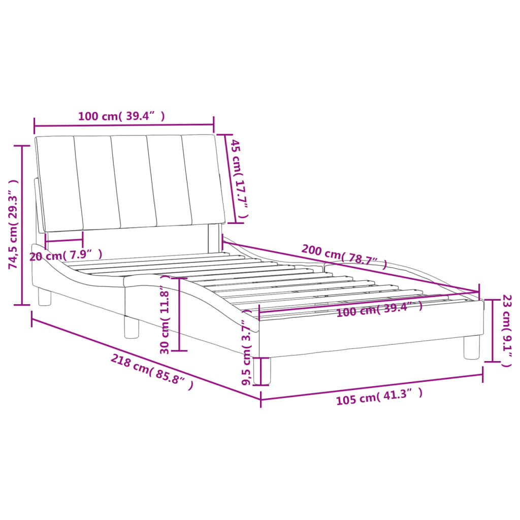 Lit avec matelas gris foncé 100x200 cm velours