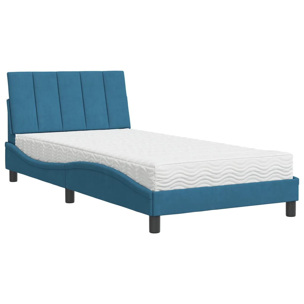 Lit avec matelas bleu 100x200 cm velours