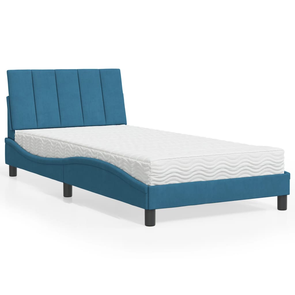 Lit avec matelas bleu 100x200 cm velours