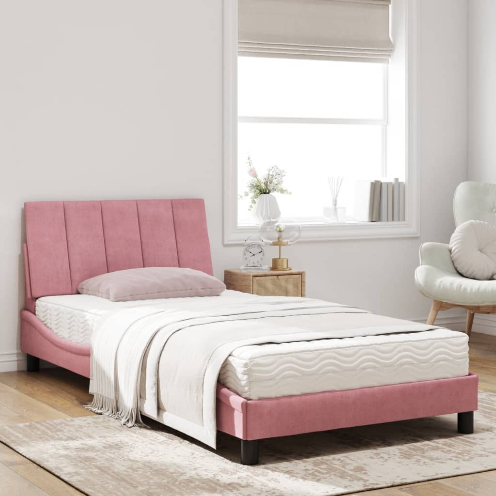 Lit avec matelas rose 100x200 cm velours