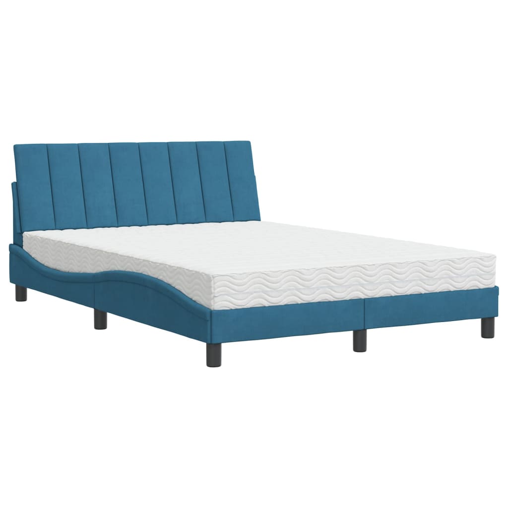 Lit avec matelas bleu 120x200 cm velours