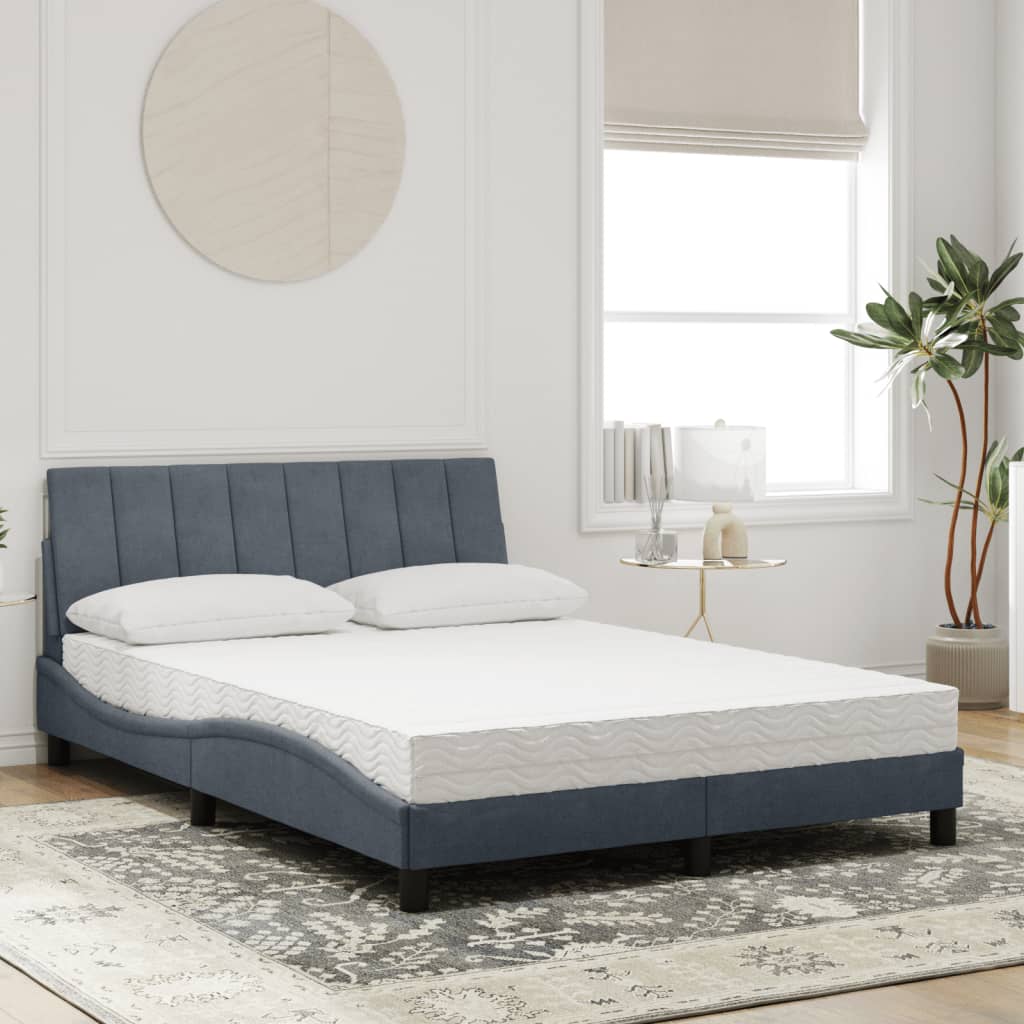 Lit avec matelas gris foncé 140x190 cm velours