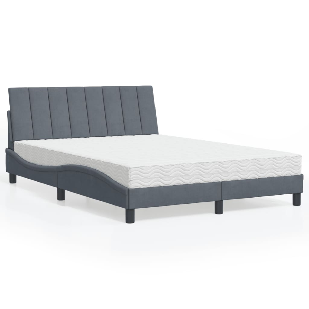 Lit avec matelas gris foncé 140x190 cm velours