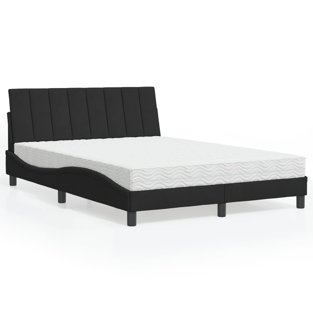 Lit avec matelas noir 140x200 cm velours