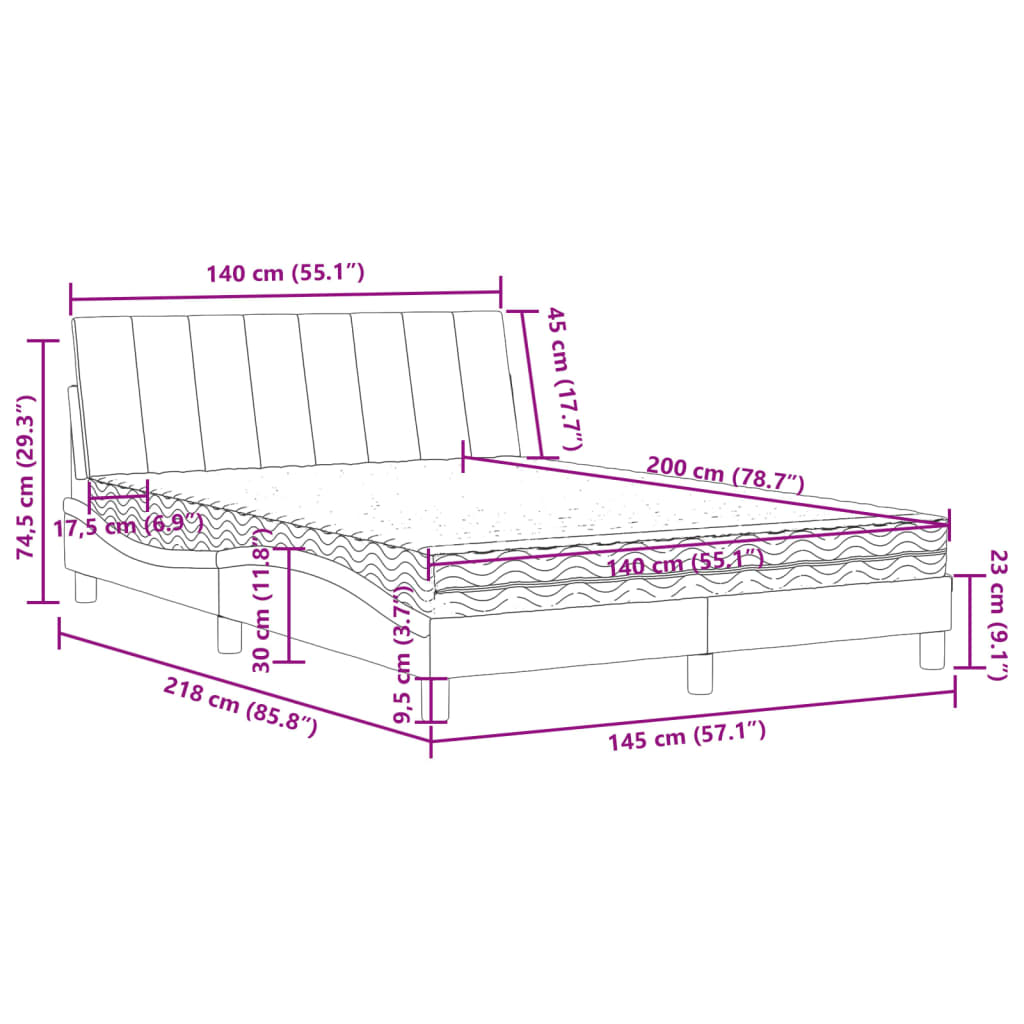 Lit avec matelas rose 140x200 cm velours