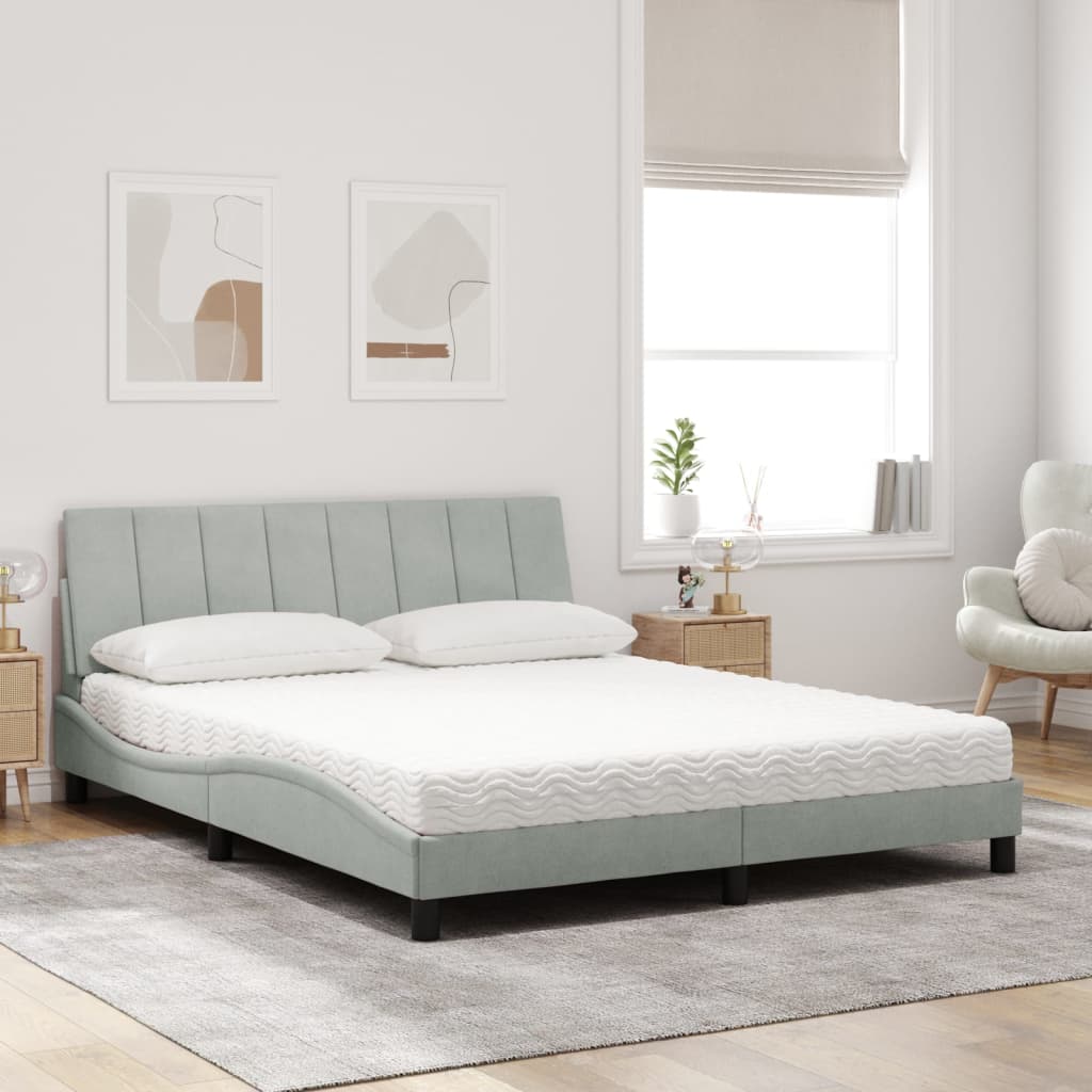 Lit avec matelas gris clair 160x200 cm velours