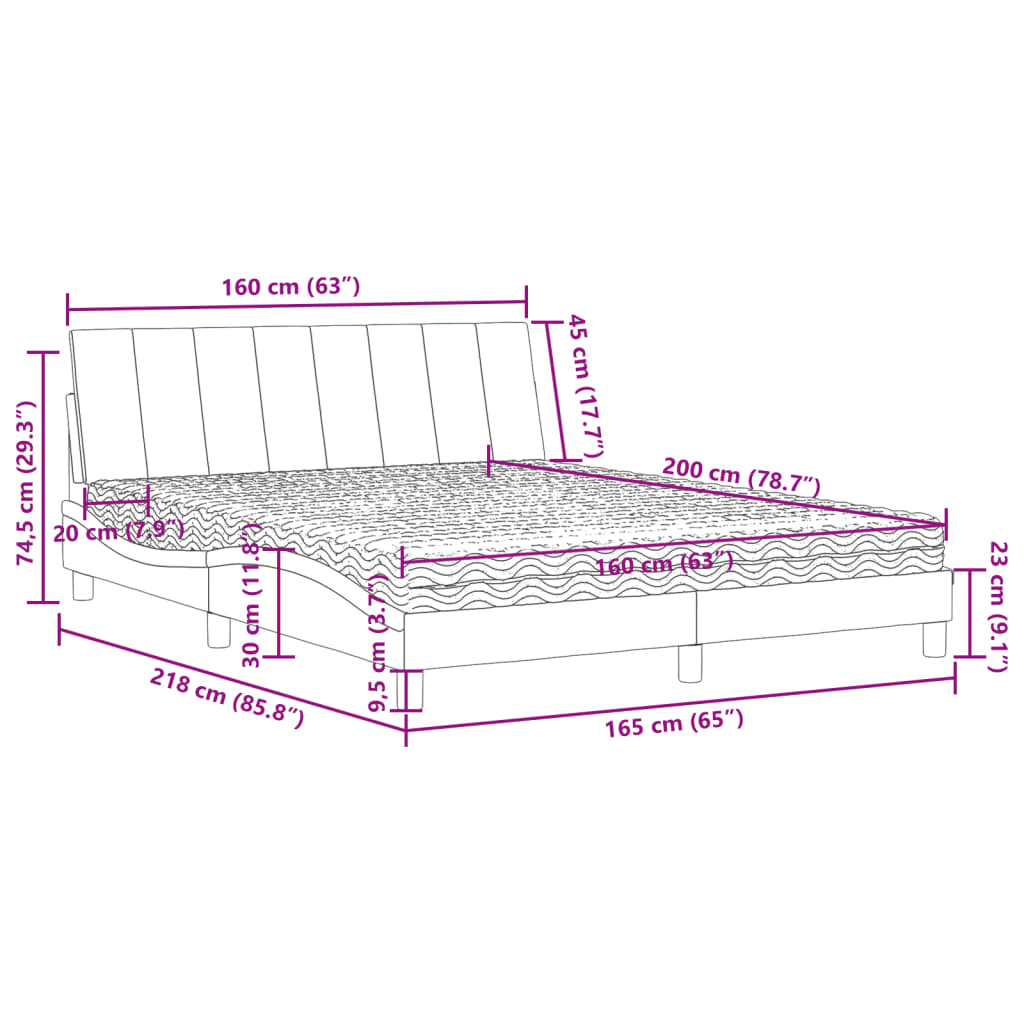 Lit avec matelas gris clair 160x200 cm velours