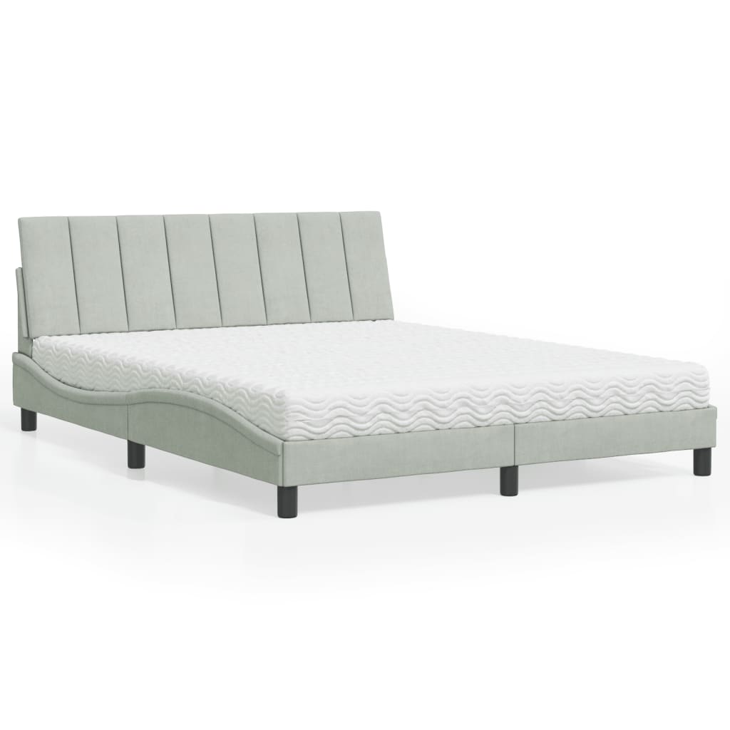 Lit avec matelas gris clair 160x200 cm velours