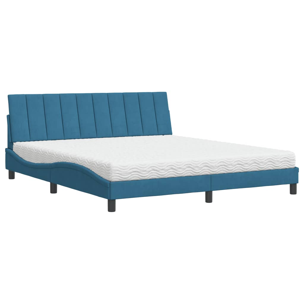 Bed with blue mattress 180x200 cm velvet